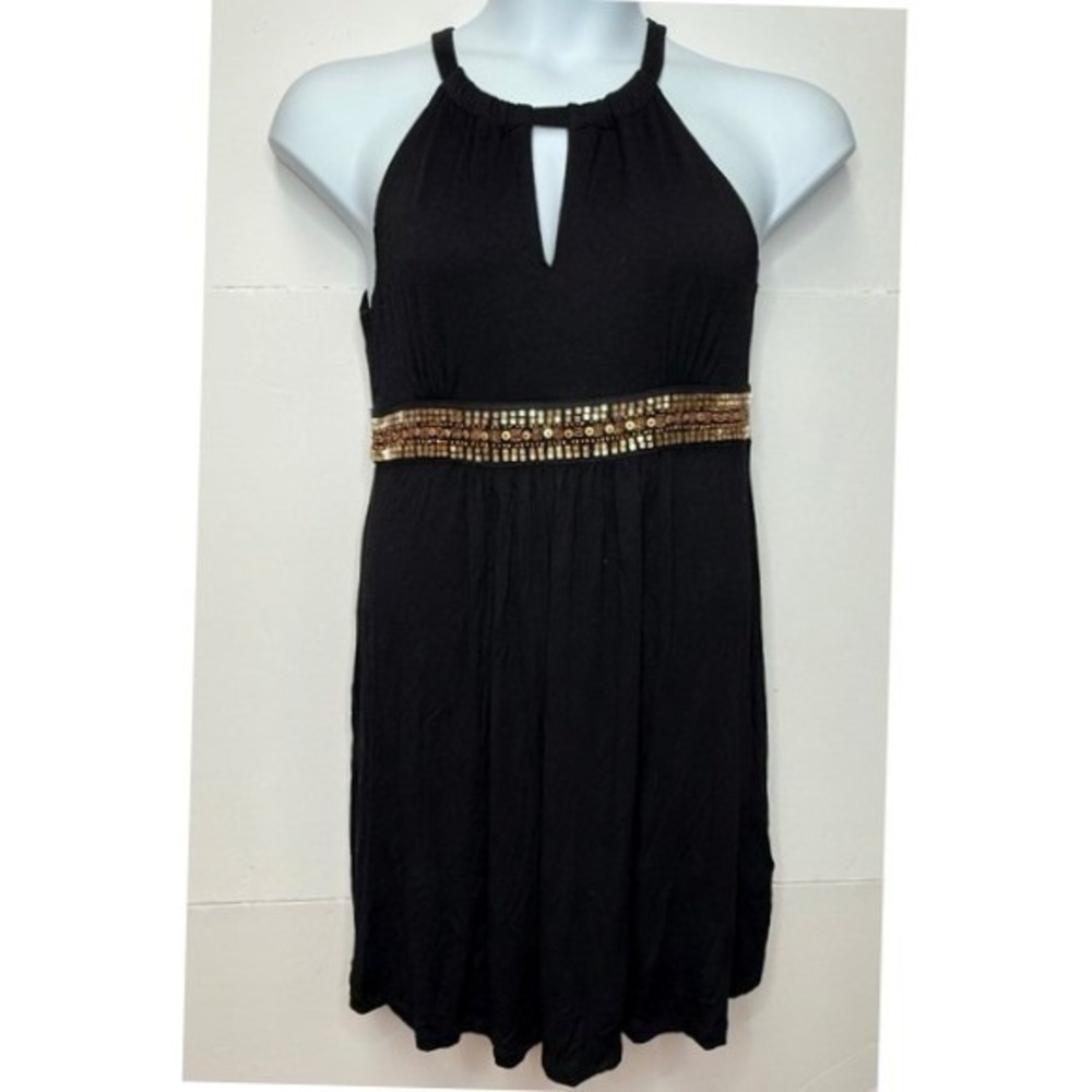 Apt 9 Halter Women L Black Dress Embellished Empire Waist Keyhole Goth Party Y2K